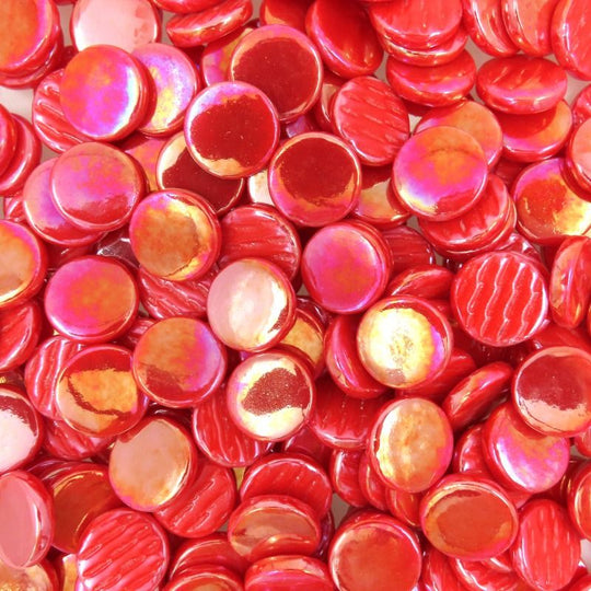 Rund Glasplatta Pärlemor 18mm Klar Röd