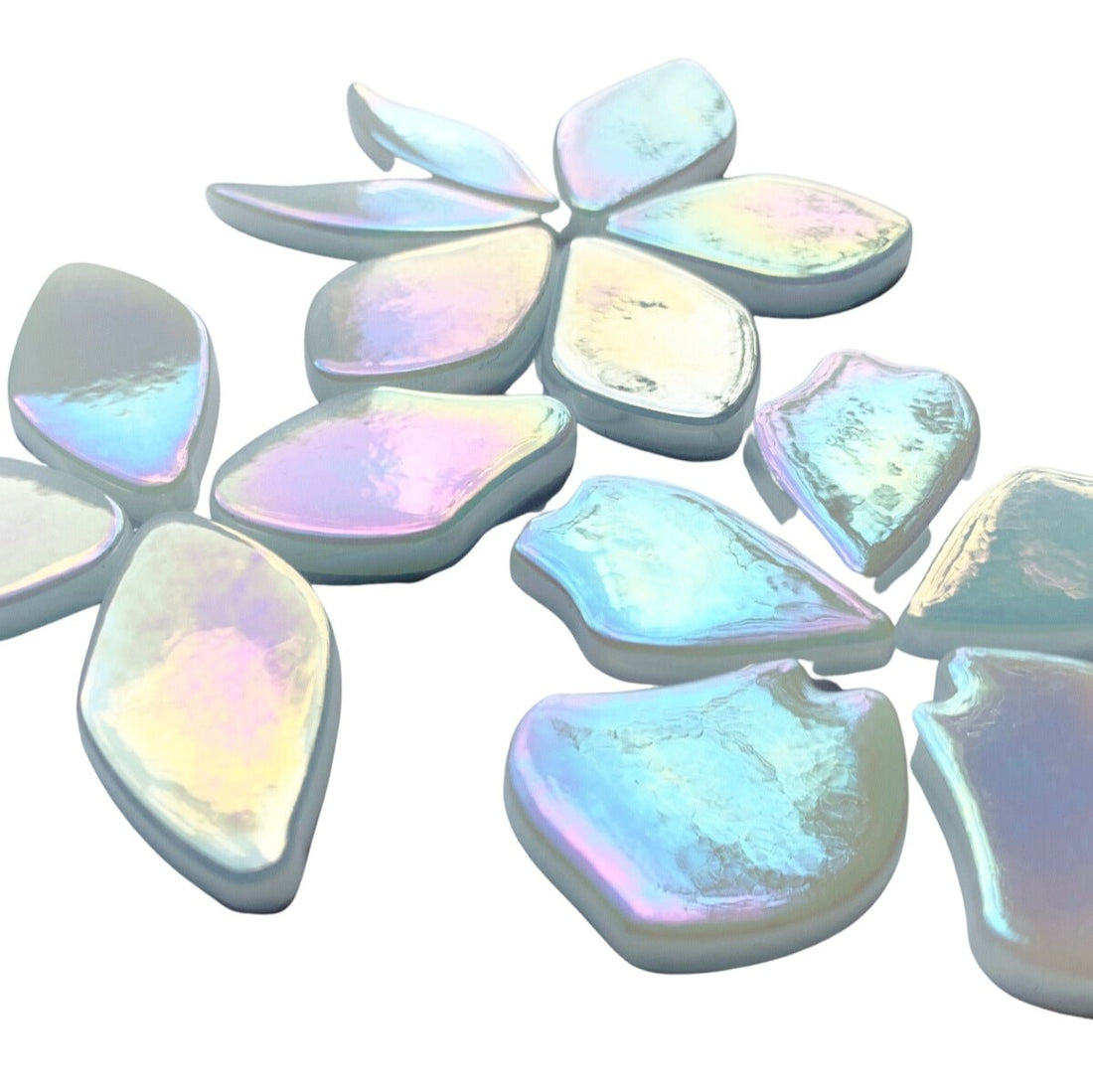 Verre Mosaique - glass mosaic -Glasmosaik-glasmozaïek-Bloemblaadjes Glas Parelmoer Wit - mosaicshop