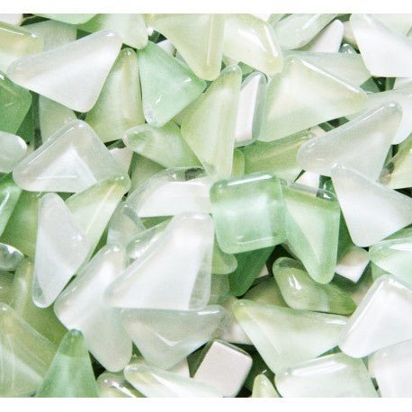 Glass Puzzles – Spring Green: light green and white glass tiles in irregular shapes