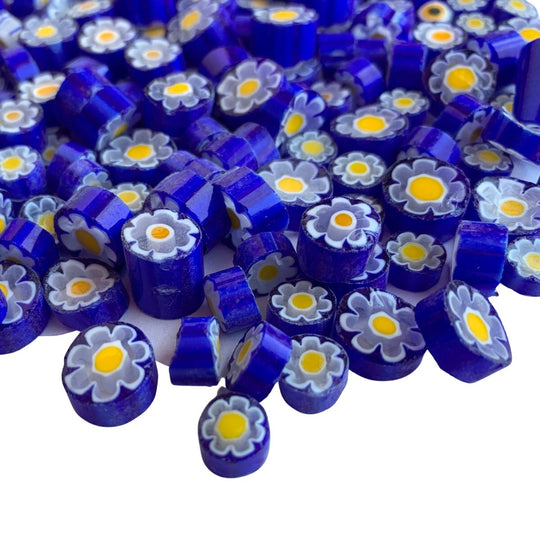 Millefiori Blau/Weiß/Gelbe Blume 7/8 Transparent