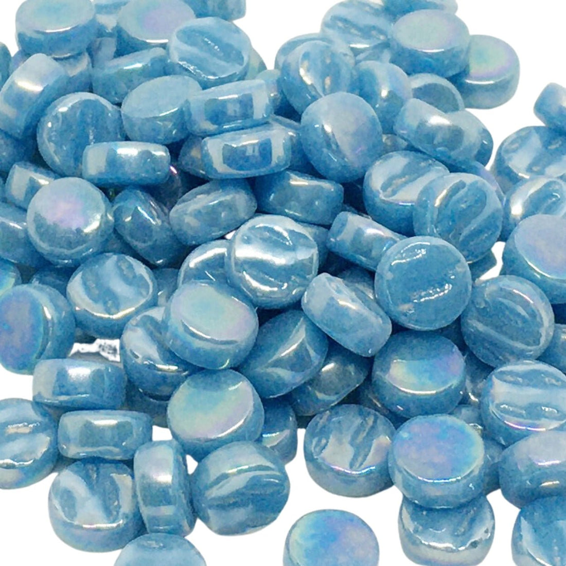 Verre Mosaique - glass mosaic -Glasmosaik-glasmozaïek-Mini Rondjes Parelmoer 8mm Blauw Meer - mosaicshop